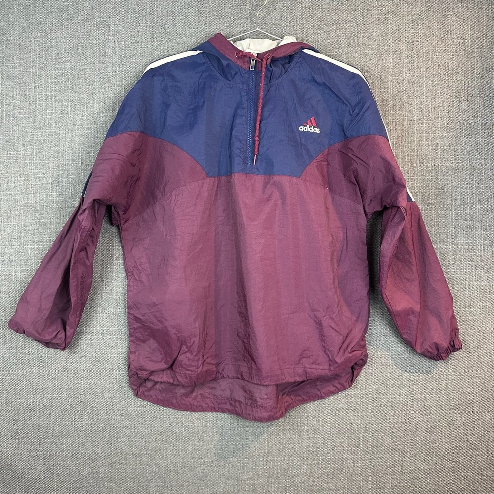 Vintage Adidas Pullover Windbreaker Jacket 90s Three‎ Stripe Burgundy Blue M